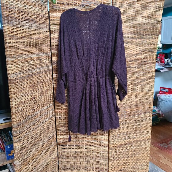 Free People Dress Dark Brown 2 Layer SZ M Dolman Sleeve Drawstring Tassels Urban - Picture 10 of 11